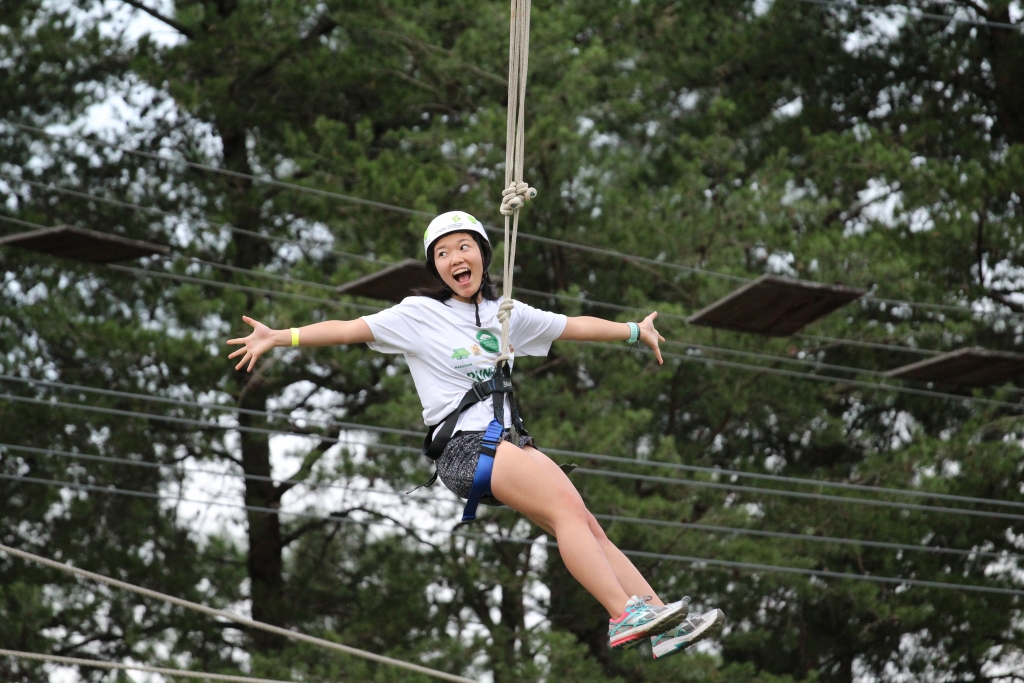 Student on the zip line