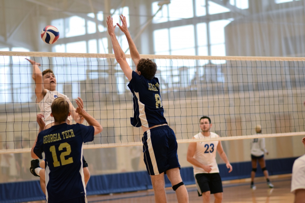 Students playing volleyball