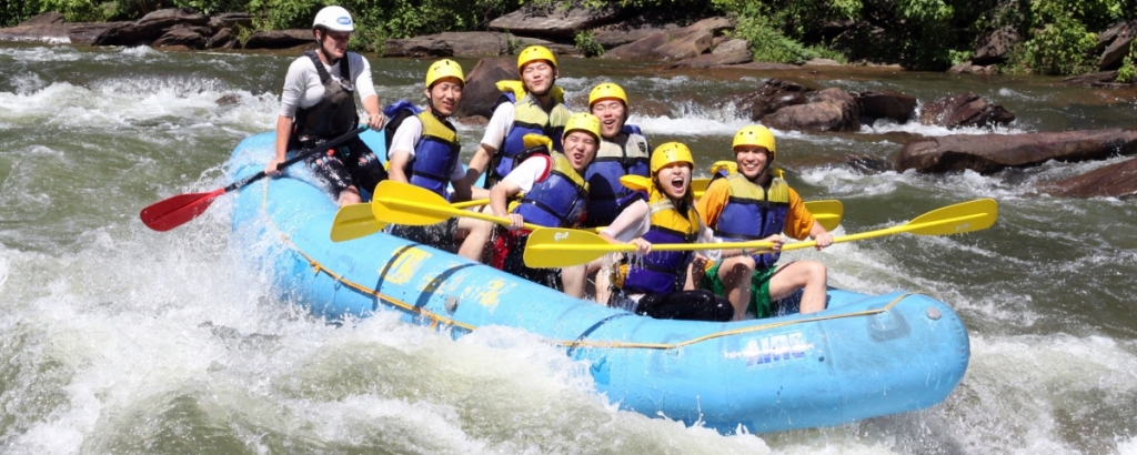 Students whitewater rafting