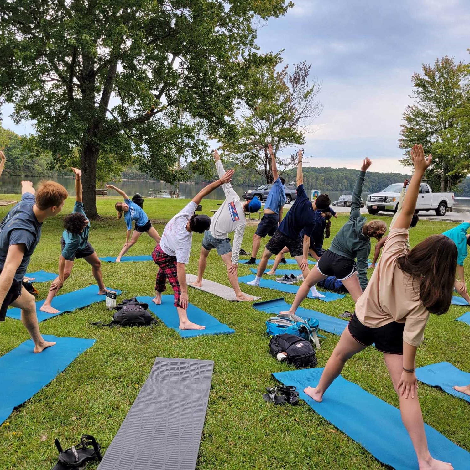 students doing yoga